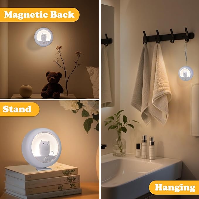 Attivolife Cat Magnetic Motion Sensor Light, Rechargeable Locker Night Lamp Dimmable, Warm White LED, Bedroom Hallway Stair Bathroom Kitchen