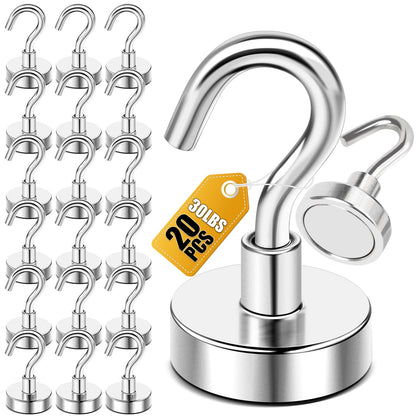 DIYMAG Magnetic Hooks, 30lbs+ Magnet Hook 2025 Cruise Cabin Ship Essentials Heavy Duty Strong Magnets Refrigerator Fridge Hanging for Classroom Beach Vacation Kitchen Grills Home 20 Pack (Silver)