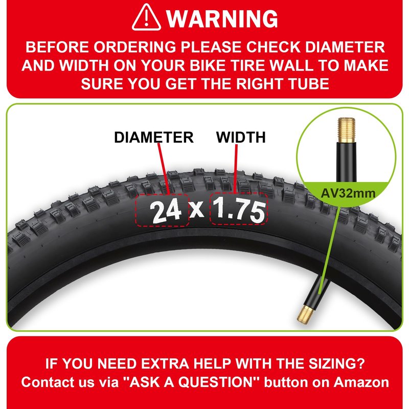 2-Pack Bike Inner Tube for 24 X 1.75/1.95/2.10/2.125", Premium 24x1.95 Bicycle Tube with 32 mm Schrader Valve 2PCS Levers, 24x2.125 Tube Compatible with Road/MTB/Kids Bike by Hydencamm (2 of One Size)