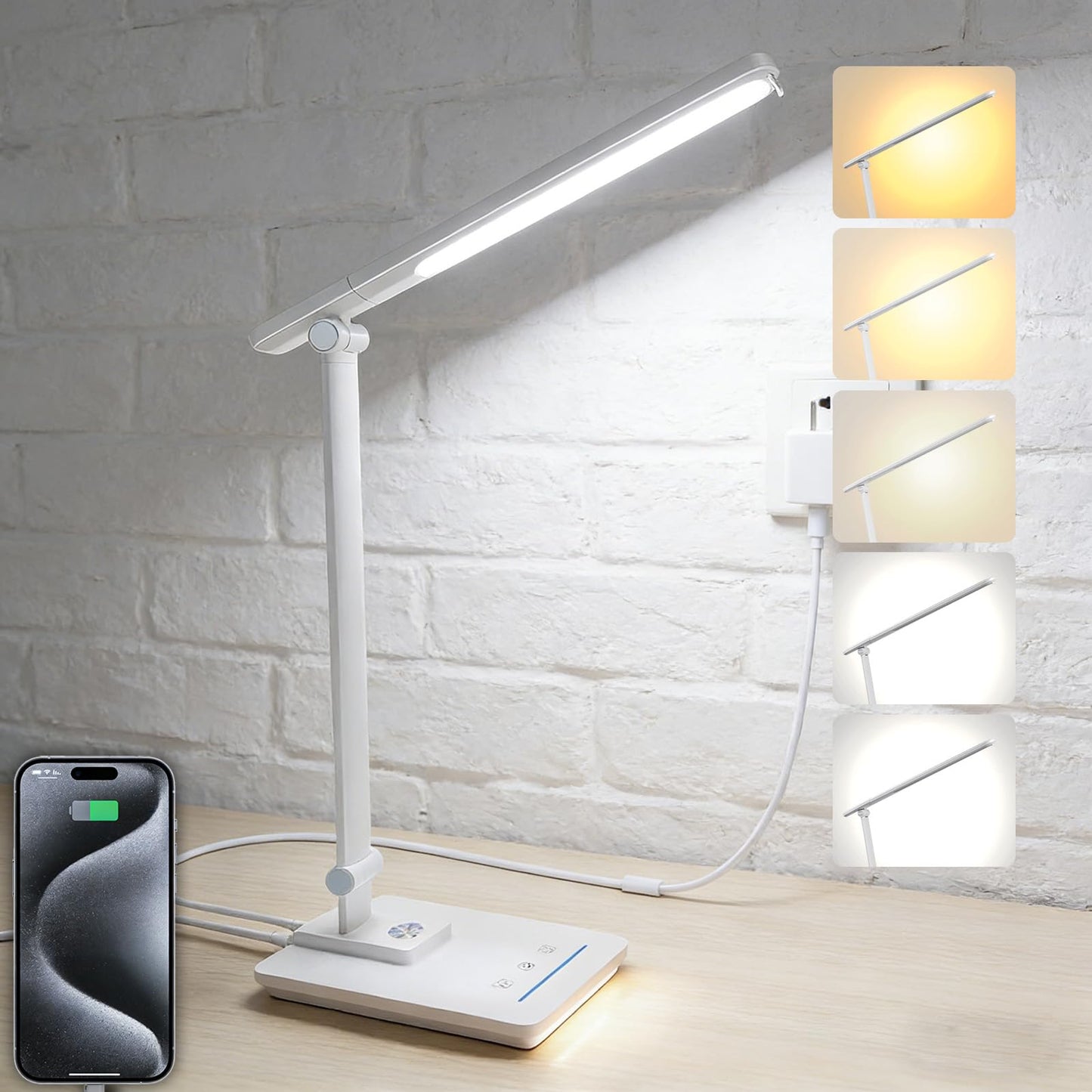 TECHNOVA LED Desk Lamp with 5 Color Temperatures | Sliding Stepless Dimming & One-Touch Timer | Foldable & Portable Design for Office/Study/Nail Art | Four-Axis Rotation for Small Desks