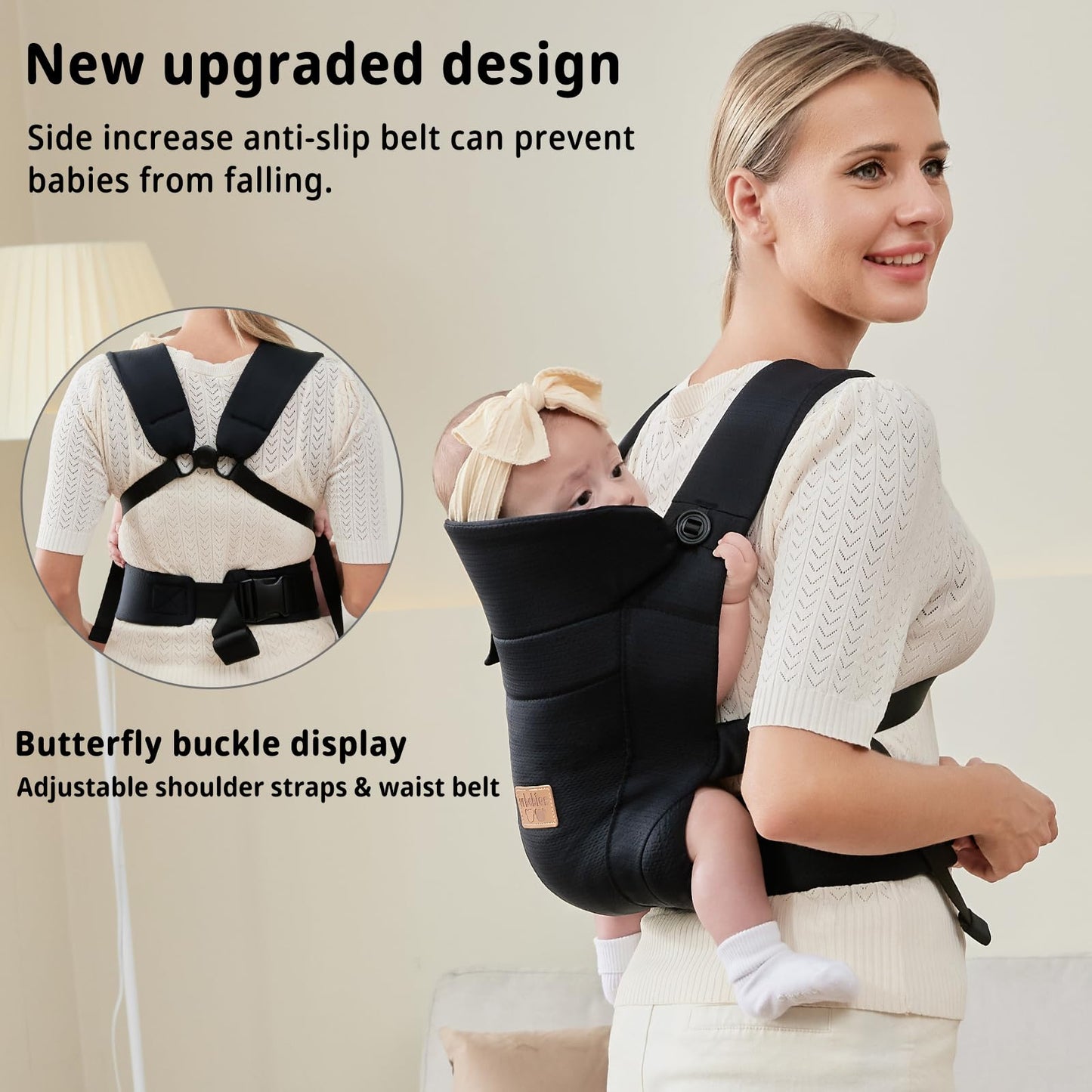 vrbabies Baby Carrier from Newborn, Ice Silk Baby Sling with Adjustable Belt & 3D Breathable Mesh, Face-in and Face-Out Front and Back Carry for Newborns and Older Babies 4-15kg Bl-Belt