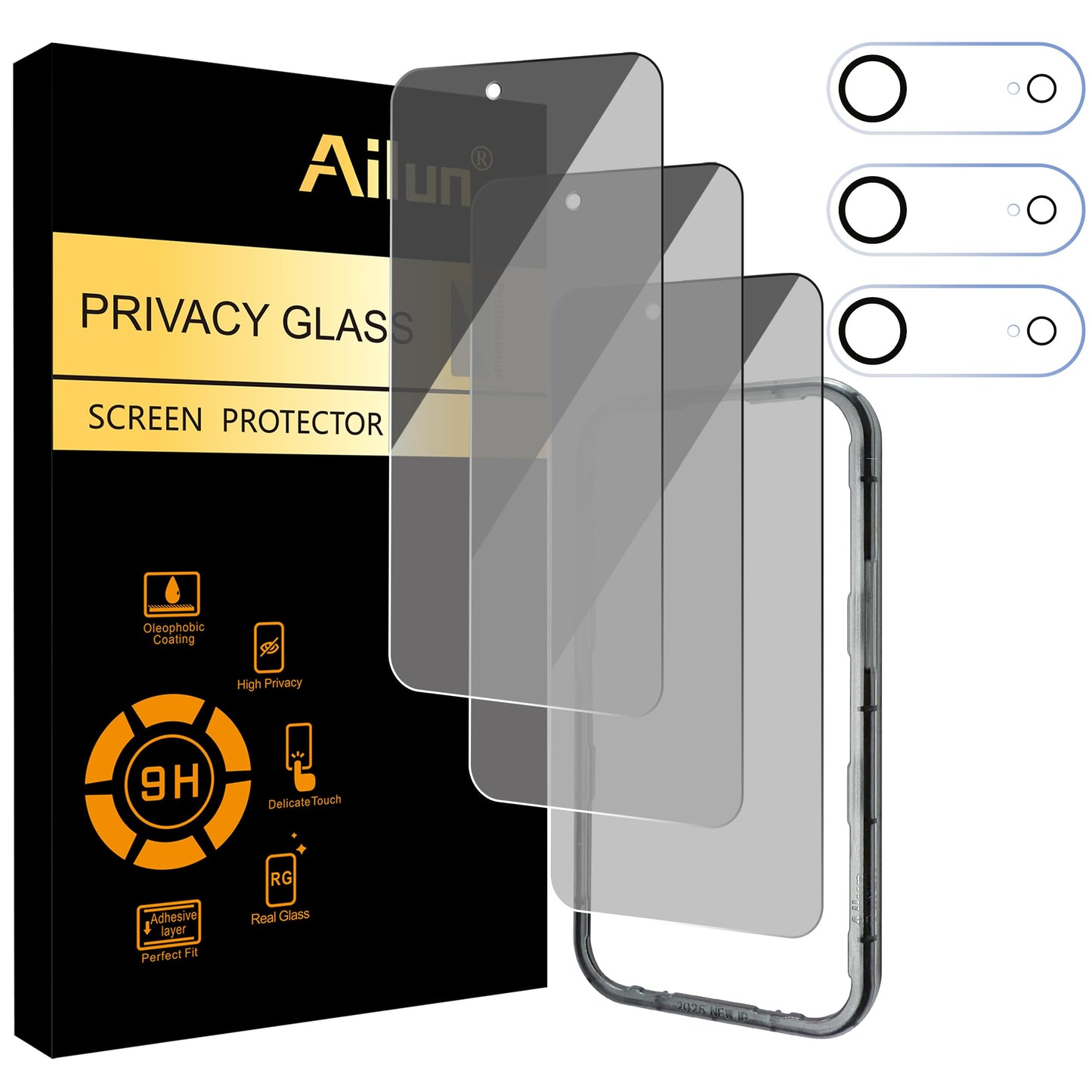 Ailun 2Pack Privacy Screen Protector Compatible for iPhone 14 Pro Max [6.7 inch] + 2 Pack Camera Lens Protector, Anti Spy Private Tempered Glass Film, Case Friendly, [9H Hardness] - HD
