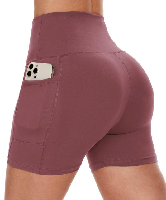 CAMPSNAIL Biker Shorts Women with Pockets - 3"/5"/8" High Waisted Workout Spandex Tummy Control Gym Running Yoga Shorts Dark Pink