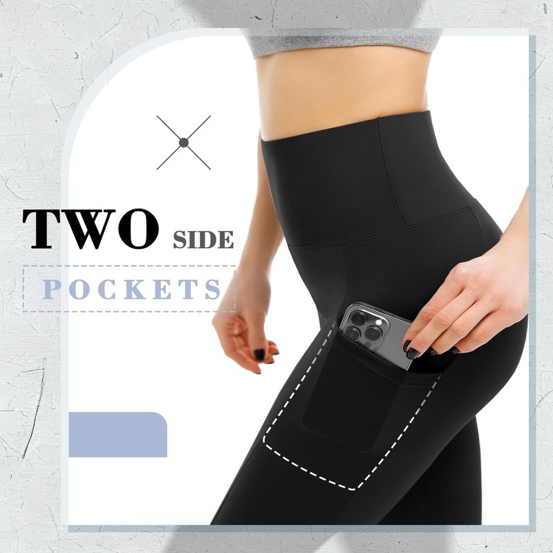 Walifrey Leggings with Pockets for Women 2 Packs,Women's High Waisted Yoga Leggings Gym for Workout Black LXL
