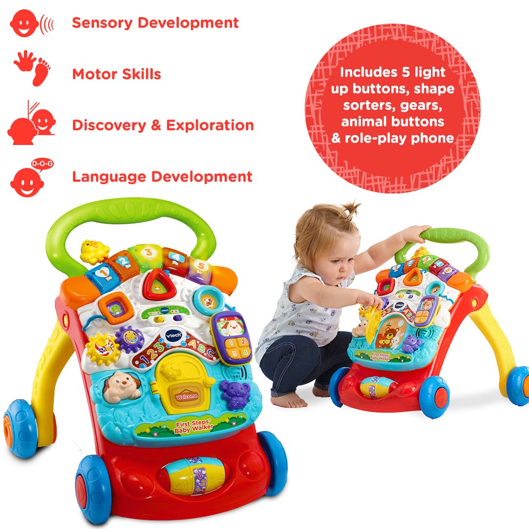 VTech First Steps Baby Walker | Push Along Walker Baby Toy with Shapes, Sounds, Music, Phrases, Pretend Play and More | Suitable for Babies from 6 Months, 1, 2 & 3 Year Olds, Boys & Girls