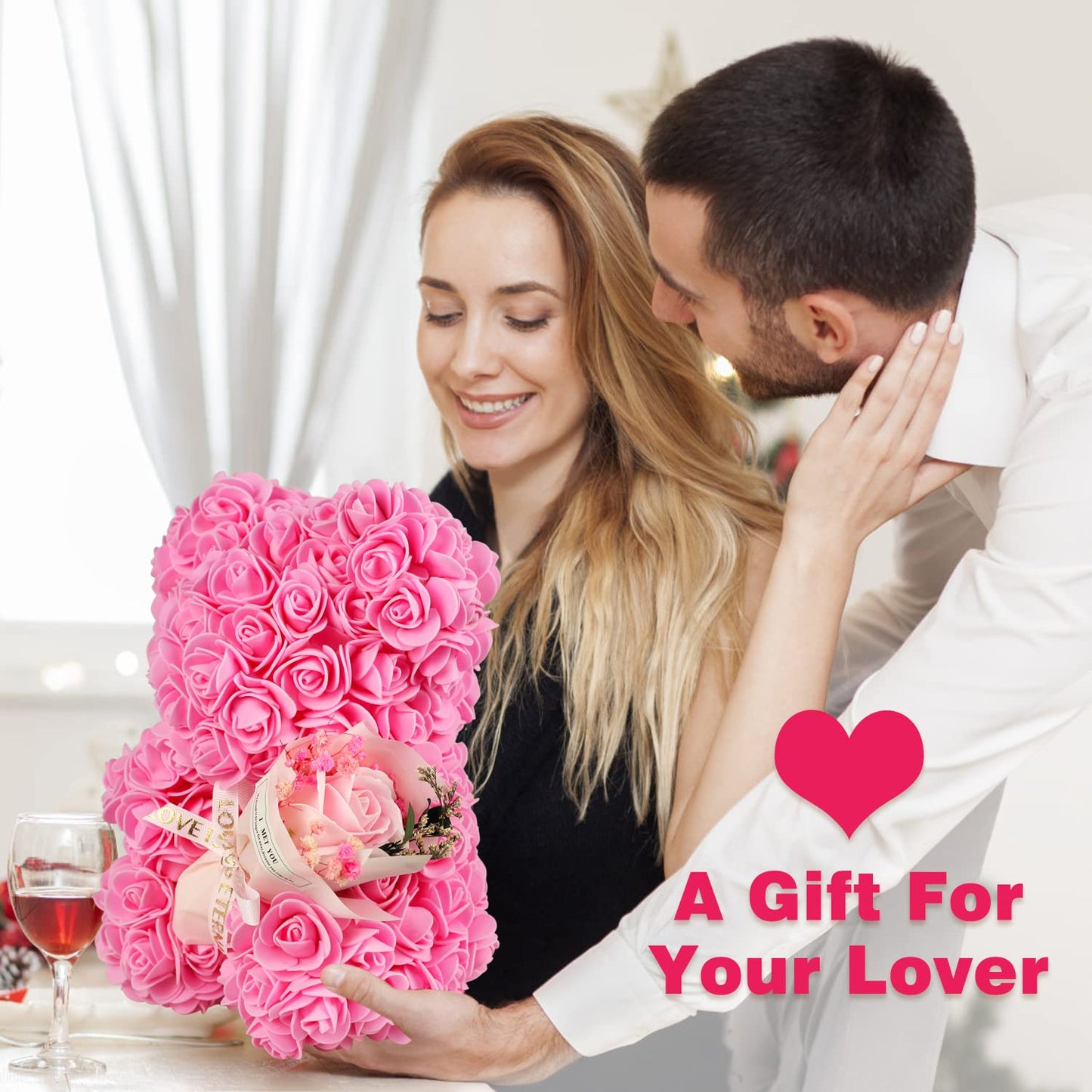 Valentines Day Gifts for Her Rose Bear for Women, Artificial Rose Teddy Bear Birthday Bouquet, Mother's Day Rose Gift, Perfect for Wife, Mom, Grandma (Rose Red)