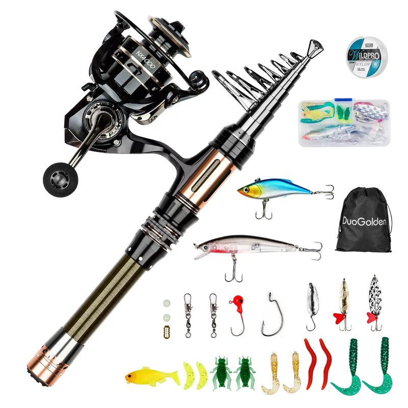 Fishing Pole Kit 6.89ft Carbon Fiber Telescopic Fishing Rod and Reel Combo with Spinning Reel Tackle Box Lures Hooks Line Bag Fishing Pole Combo Set for Beginner Adult Saltwater Freshwater