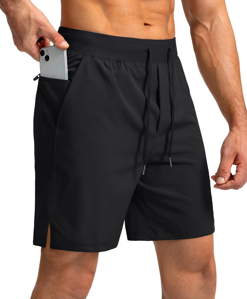Soothfeel Men's Running Shorts with Zipper Pockets 7 Inch Lightweight Quick Dry Gym Athletic Workout Shorts for Men (Black, M)