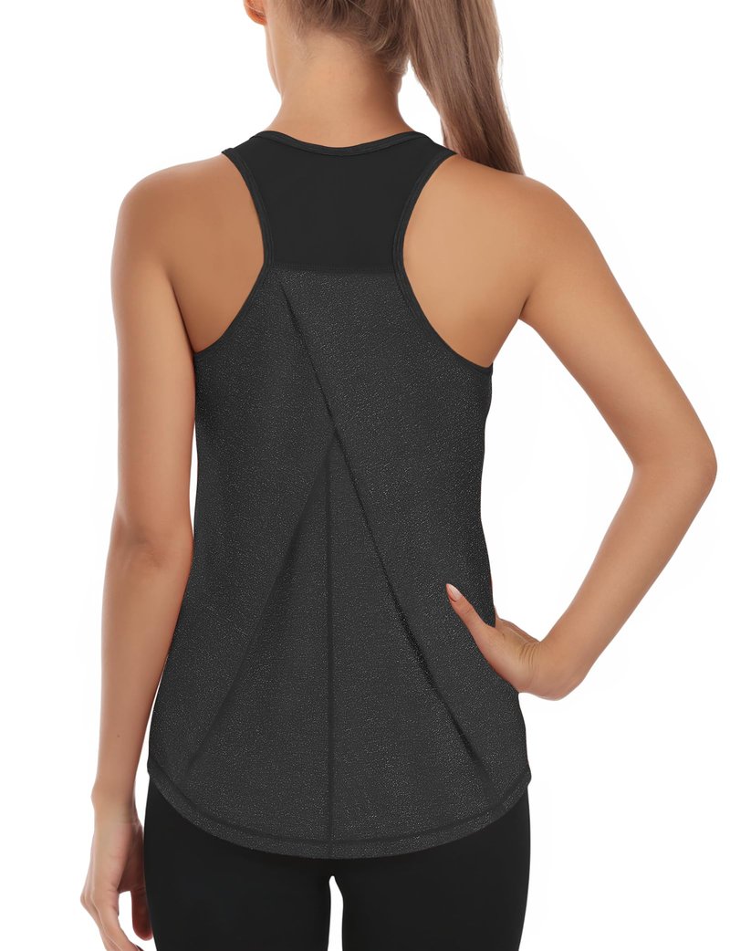 AURUZA Womens Workout Tops, Racerback Tank Tops for Women Athletic Yoga Tops Mesh Tennis Shirts Running Sleeveless Gym Top (Black, X-Large)