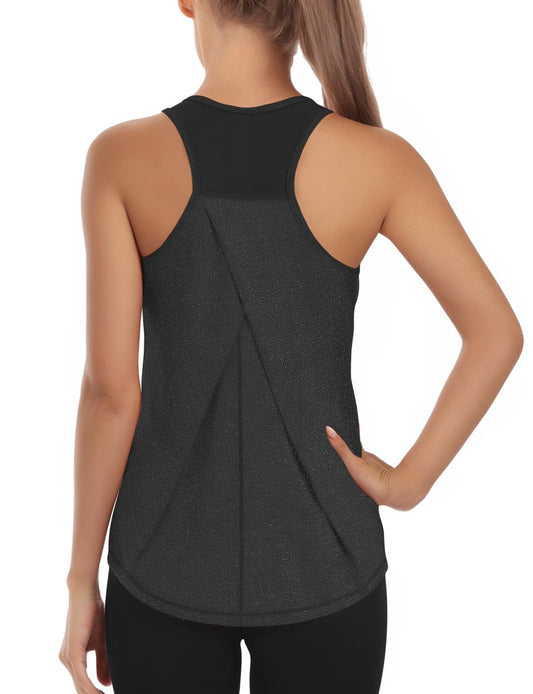 AURUZA Womens Workout Tops, Racerback Tank Tops for Women Athletic Yoga Tops Mesh Tennis Shirts Running Sleeveless Gym Top (Black, X-Large)