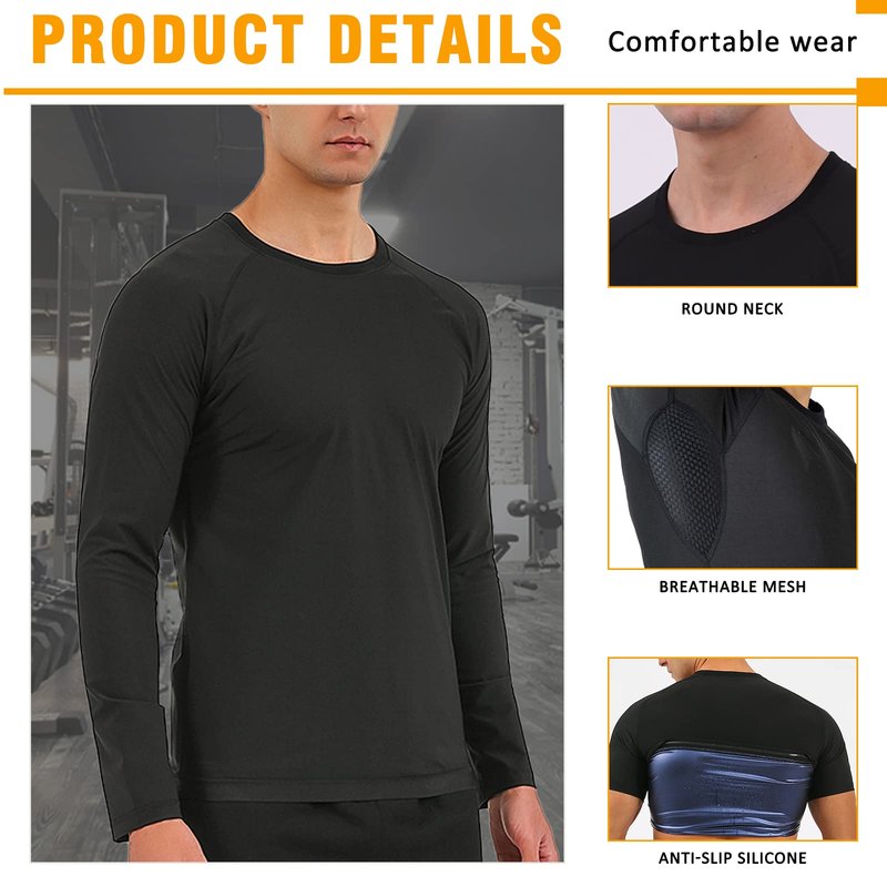 BXVX Sauna Suit Shirt for Men Weight Loss Sweat Waist Trainer Vest Workout Compression Tank Top M