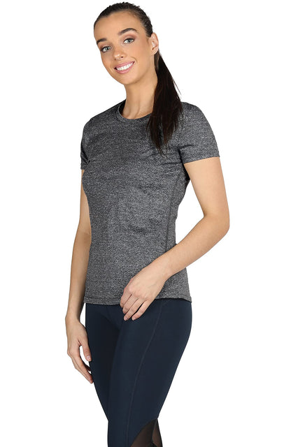 icyzone Women's Workout Running T-Shirt Activewear Yoga Gym Short Sleeve Tops Sports Shirts, 3-Pack (XL, Charcoal/Red Bud/Pink)