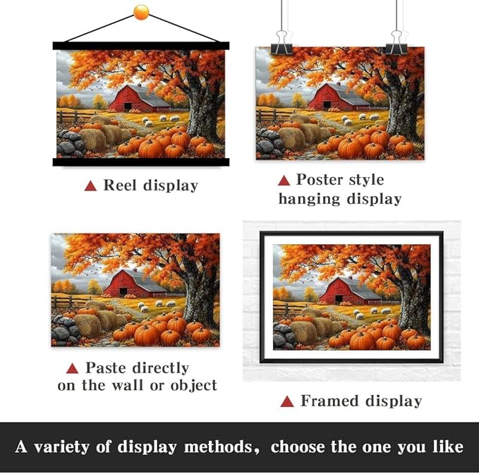 Yesad Fall Scenery Canvas Wall Art, Thanksgiving Pumpkin Autumn Landscape Poster, Autumn Farmhouse Wall Art Pumpkin Canvas Painting Picture Home Wall Décor (Unframed, 36”x24”, Fall Art1)