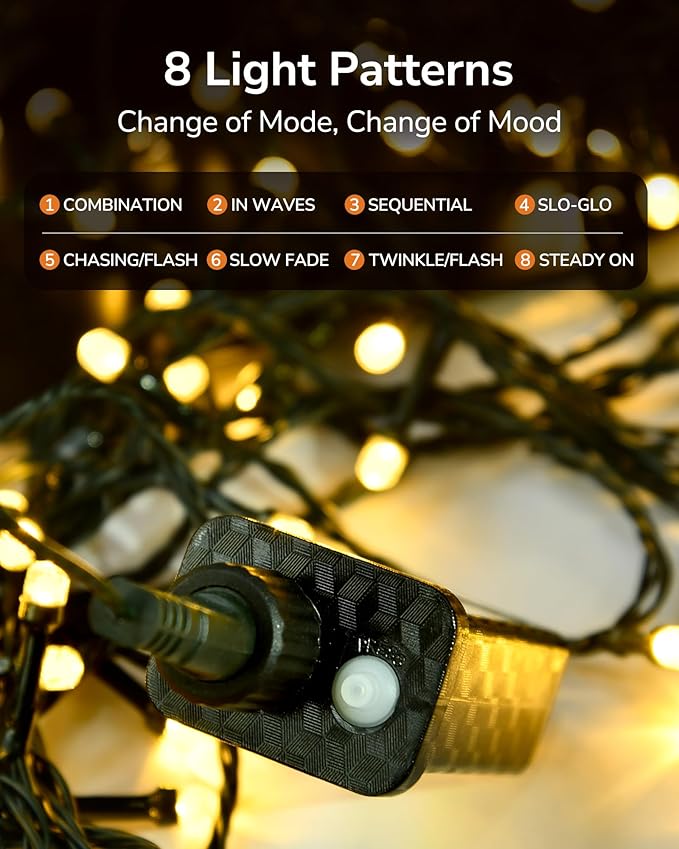 ULG Christmas Tree Lights, 300 LED 110FT Waterproof Christmas String Lights with 8 Modes for Indoor/Outdoor Xmas Tree Decor, Bubble LED Warm White, Adapter Included