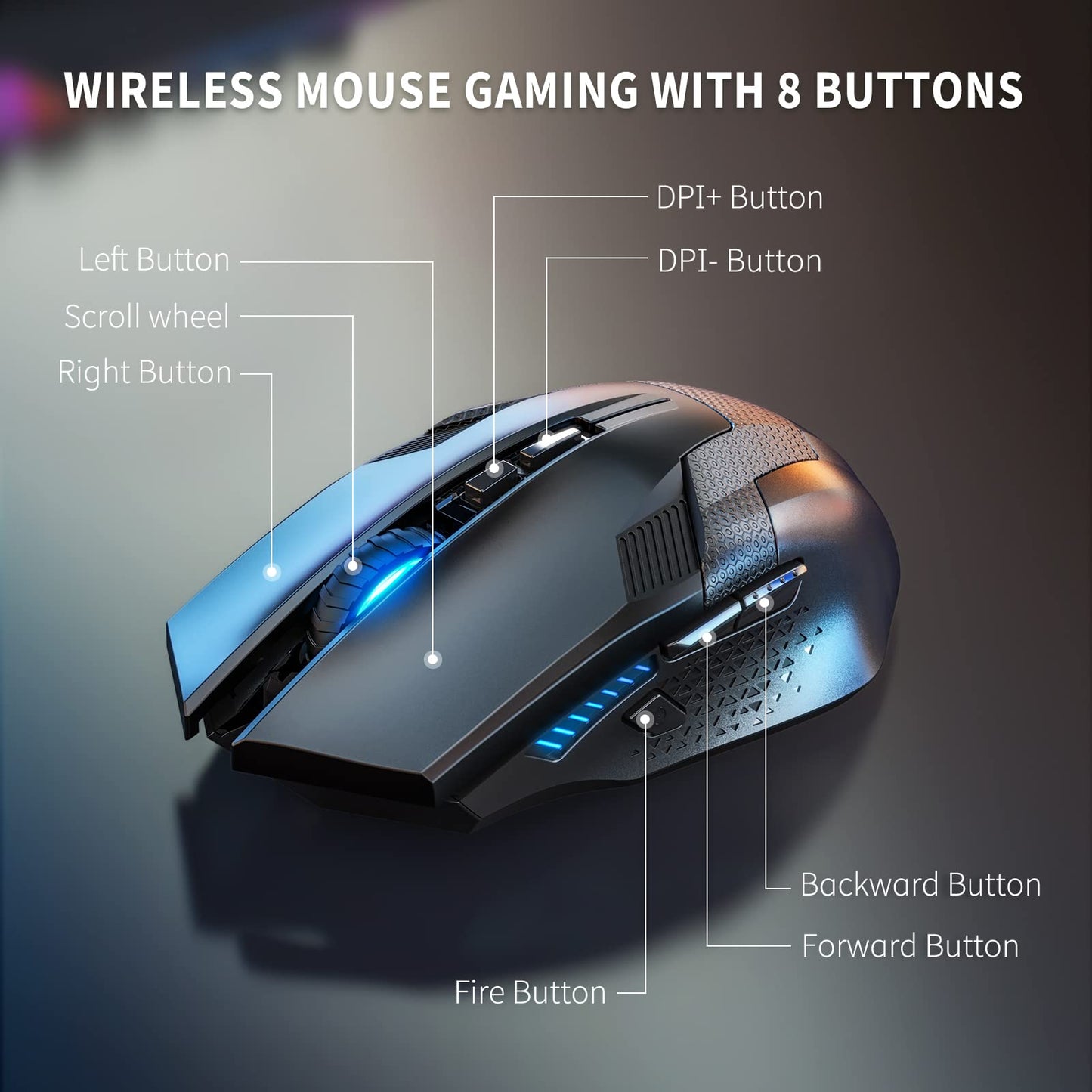 TECKNET Wireless Mouse-USB Ergonomic Optical Cordless Mouse with 8 Buttons,24-Month Battery Life,High-Precision 5 Adjustable DPI for PC/Mac/Laptop