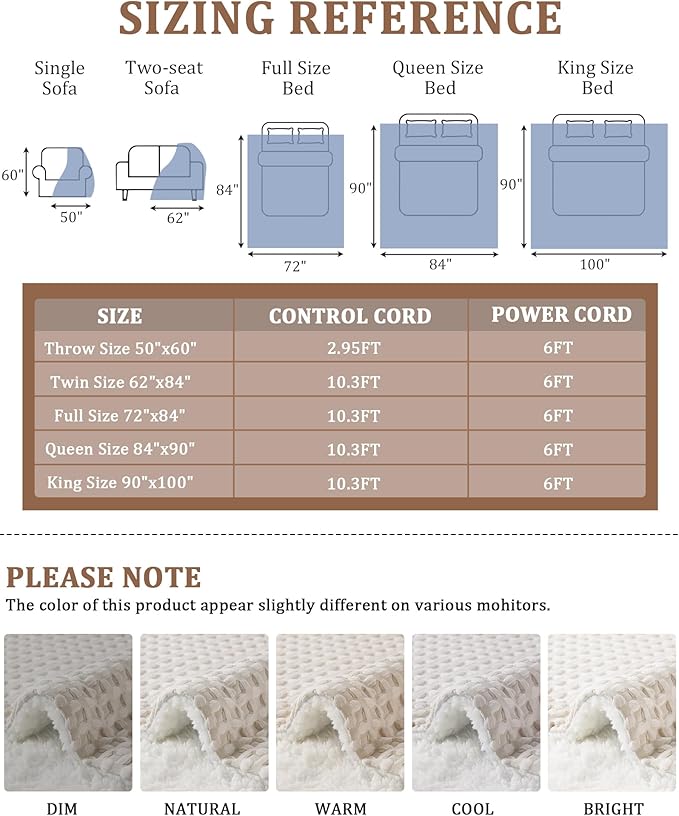 CAROMIO Heated Blanket Twin Size, Waffle Weave Electric Throw Blanket Fast Heating with LCD Controller, 10 Heat Levels & 1-12H Time Settings Auto Off, ETL Certified, Beige, 62" x 84"