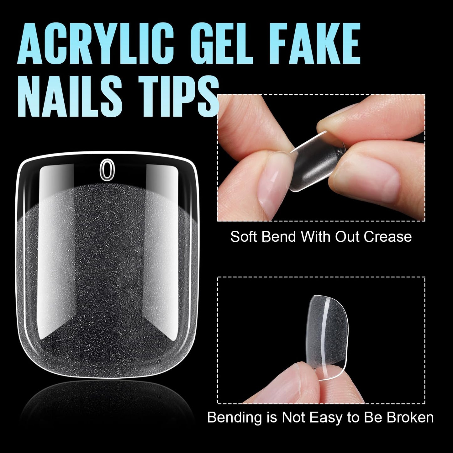 TOMICCA Short Nail Tips Extra Short Square Nail Tips, 192Pcs Fake Nails 12 Sizes Acrylic Clear Nails for Beginner and Professional DIY Gel Nails Salon