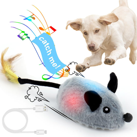 BABORUI Interactive Escaping Mice Squeaky Toys with Lights & Auto-Turn, Rechargeable Moving Toys for Small/Medium/Large Dogs & Cats (Grey)