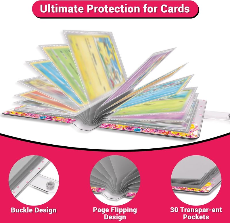 Transparent Pink Card Binder for Pokémon | Cute Trading Card Album for Kids - Holds 60 Cards
