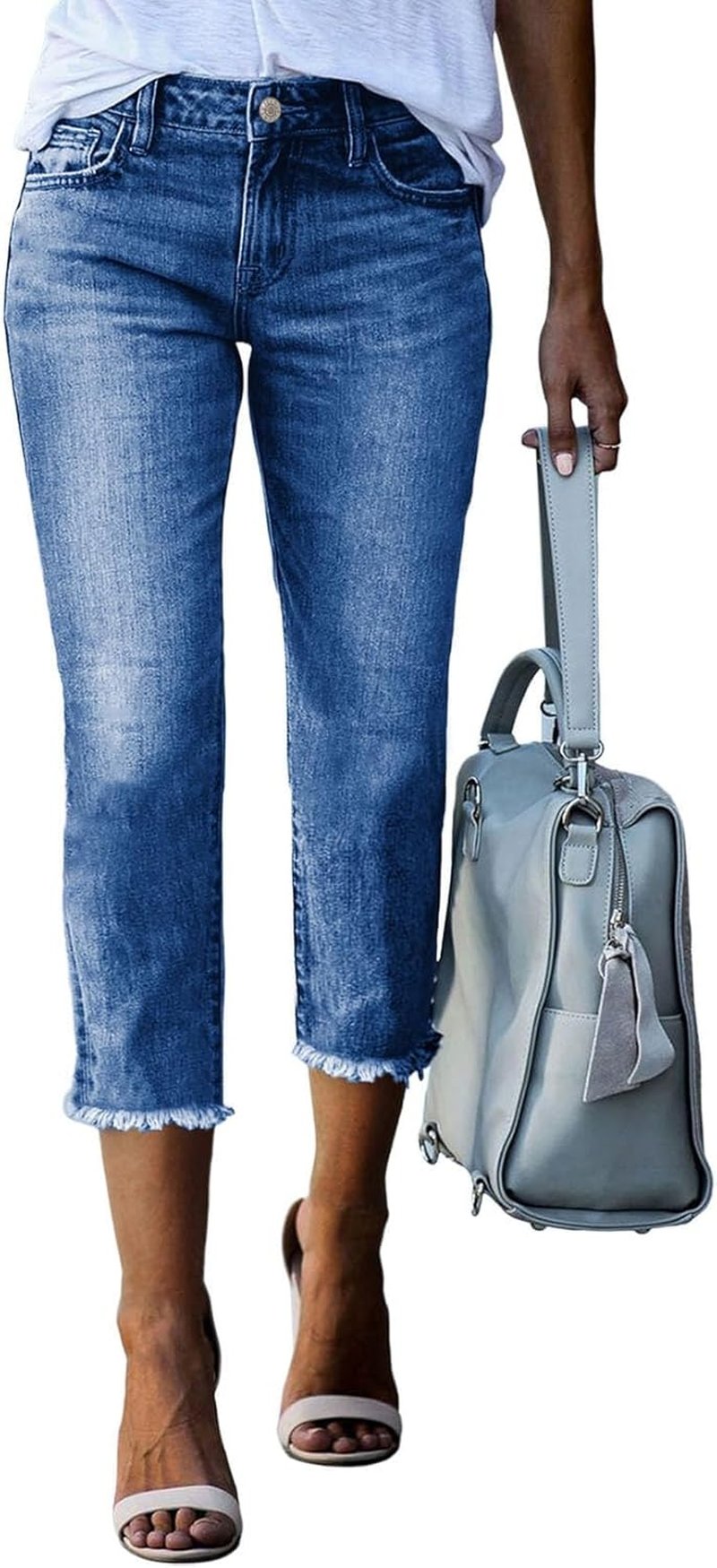 Capri Jeans for Women - High Waisted Straight Leg Denim Pants | Summer Fashion, Raw Hem