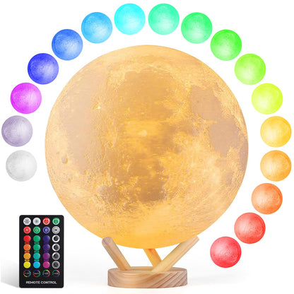 GROPINFLY Moon Lamp, Sliding Control Moon Night Light, Kids Night Light, 16 Colors Moon Light with Unique Stand, Remote&Sliding Control, Timing, USB Rechargeable, Gift for Kid Friend Lover, 6 in