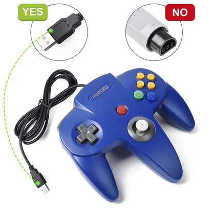 2 Pack kiwitatá N64 USB Controller for Retro Games, Classic N64 Wired Bit Gaming Pad Joystick Controller for Windows XP/7/8/10 & Mac & RetroPie Emulator Blue