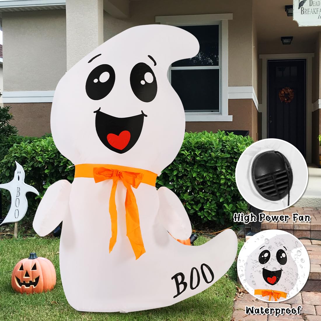 GOOSH 4 FT Halloween Inflatable Cute Ghost Outdoor Decorations Blow Up Yard Ghost with Built-in LEDs for Indoor Garden Lawn Party Decor