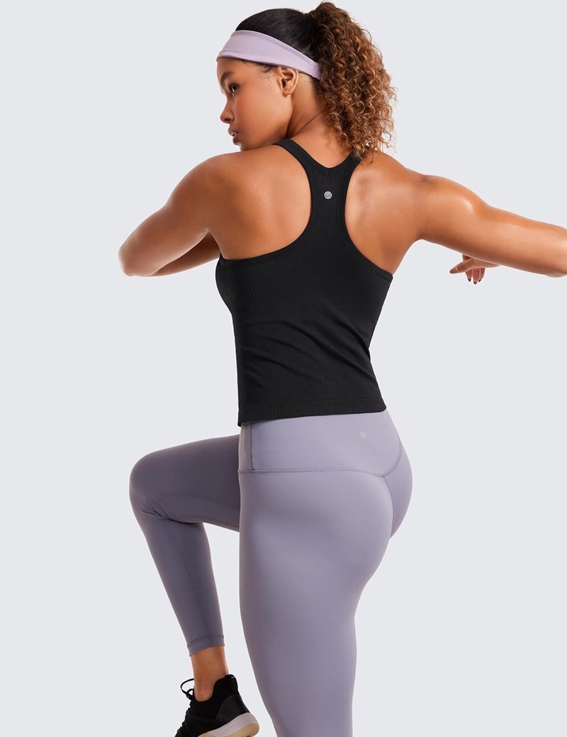 Seamless Ribbed Scoop Neck Tank Top for Women | Padded Athletic Camisole with Built-In Bra