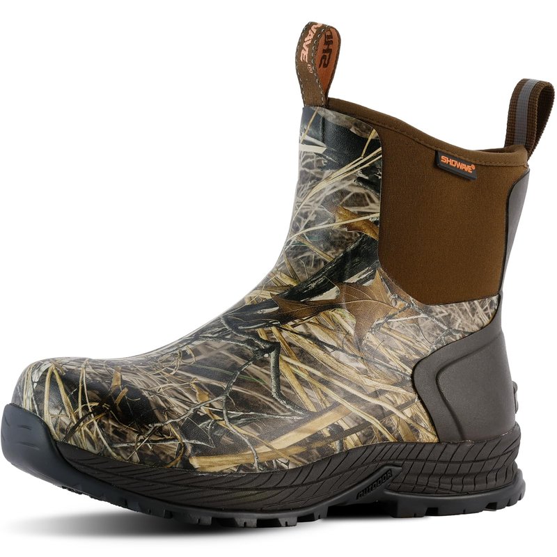 Showave Men's Rain Boots Waterproof Excursion Rubber Boots Insulated Mud Booties for Trekking Gardening Farming Camping Fishing and Chore Work (Camo, Size 8)