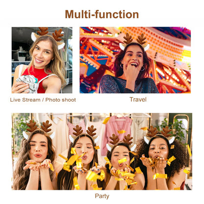 SIOTMERA Reindeer Antlers Headband Fluffy Animal Deer Ears Hairband Party Trips Cosplay Costume Washing for Christmas Halloween suitable for adults