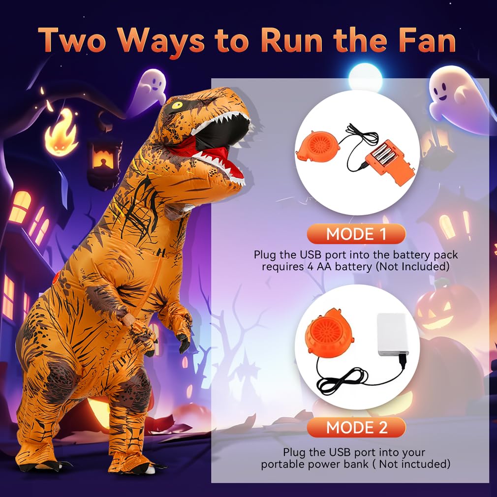 JASHKE Inflatable Dinosaur Costume Adult Blow up Trex Costumes Inflatable Dino Suit Halloween Costumes Fancy Dress for Adult (brown)