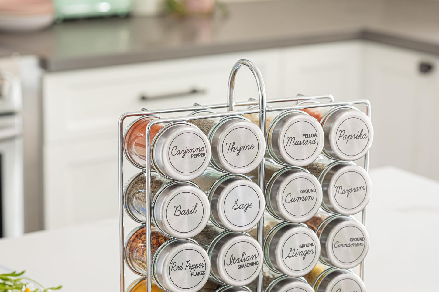 Orii 20 Jar Spice Rack Stainless Steel with Spices Included - Standing Rack Shelf Holder & Countertop Spice Rack Tower Organizer for Kitchen Spices