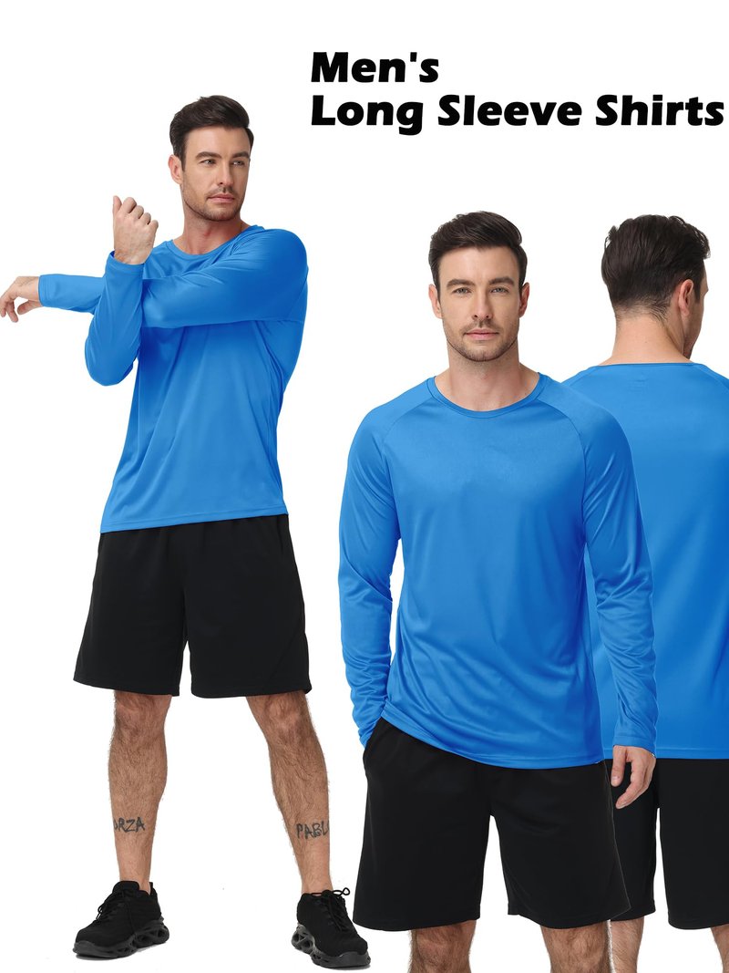 ZITY 7 Pack Sun Shirts for Men UV Protection Long Sleeve Crew Neck Running Activewear T-Shirts