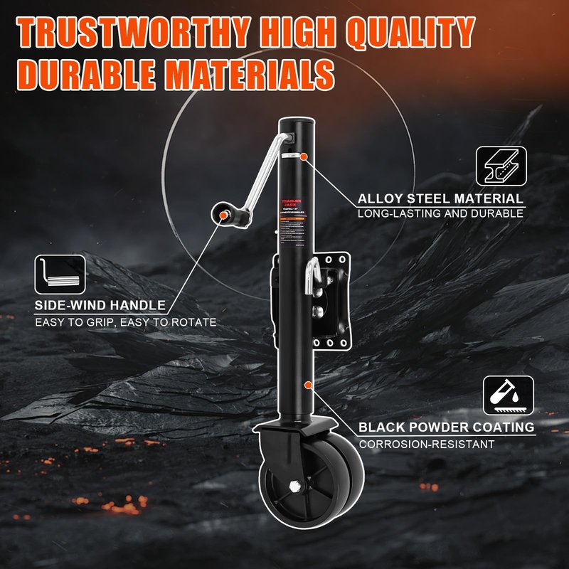 2000 lbs Trailer Jack with Wheel, with Bolt-on Mounting Hardware, 12 Inch Lift, Capacity Swivel Boat Trailer Jack with Dual Wheel 6 Inch Swing Back RV Camper