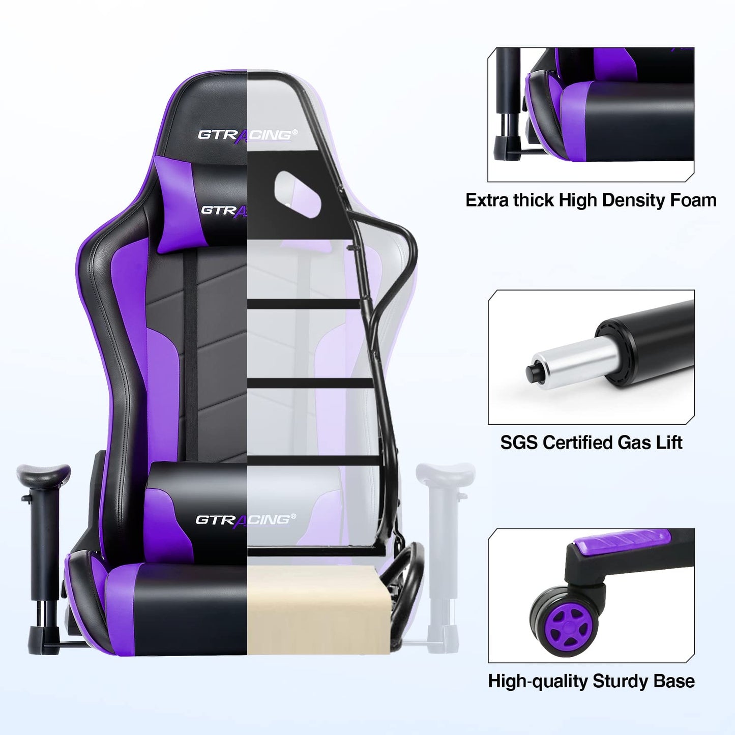 GTRACING Gaming Chair with Bluetooth Speakers Music Video Game Chair Audio Ergonomic Design Heavy Duty Office Computer Desk Chair GT890M Purple