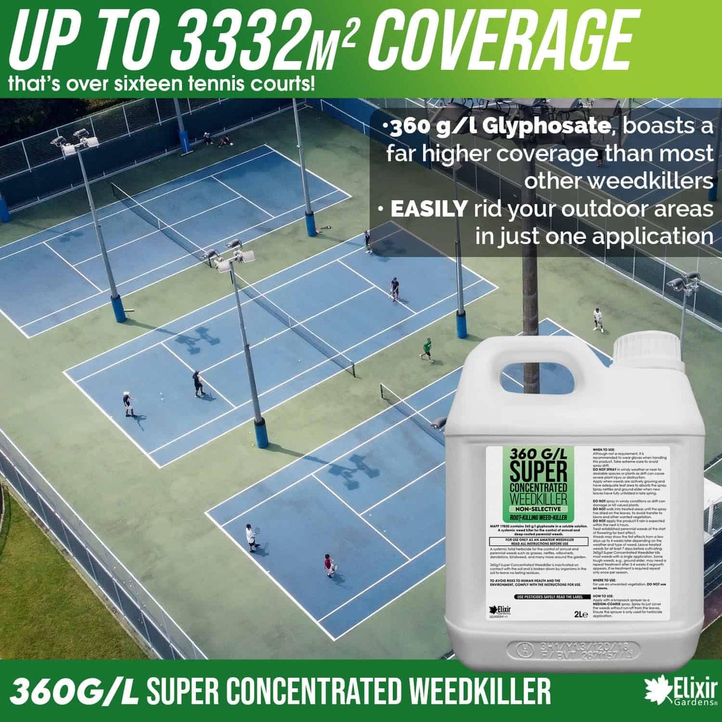 Elixir Gardens 360 g/l Glyphosate Commercial Industrial Strength Weed Killer | Treats up to 3332 sq.m | Concentrated Herbicide/Weedkiller | 2 x 1 Litre Bottle + Measuring Cup & Gloves