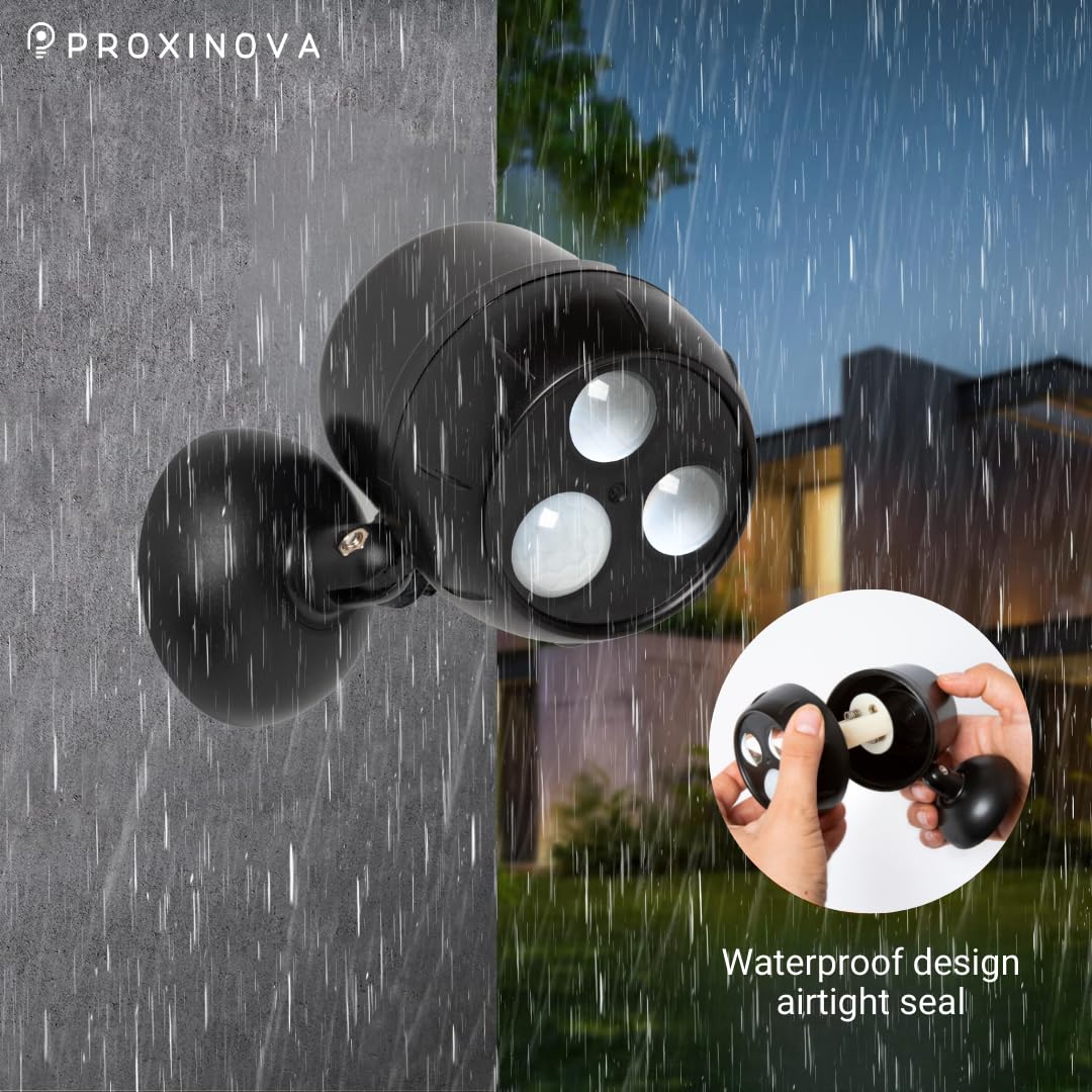 Proxinova Outdoor LED Security Lights, Motion Sensor Lights Outdoor, Outdoor Lights Battery Powered, PIR Sensor, Bright LED Floodlight Battery Powered Outdoor Lights, Compact & Easy Fit, 2 Pack