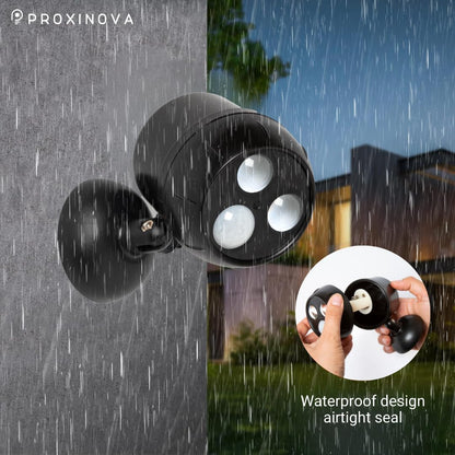 Proxinova Outdoor LED Security Lights, Motion Sensor Lights Outdoor, Outdoor Lights Battery Powered, PIR Sensor, Bright LED Floodlight Battery Powered Outdoor Lights, Compact & Easy Fit, 2 Pack