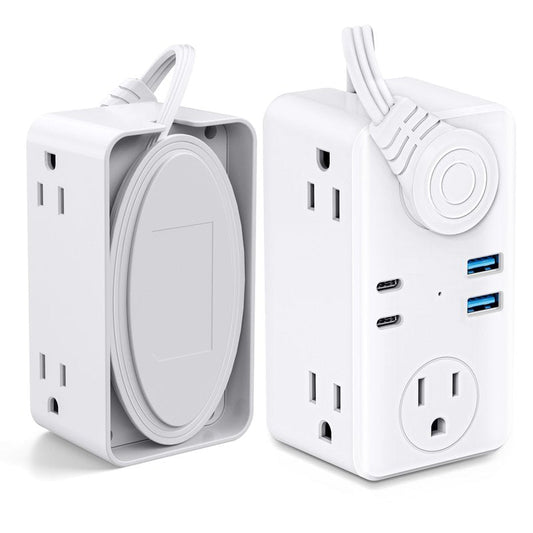 Flat Plug Power Strip, 3Ft Wrapped Travel Extension Cord, 6 Outlets 4 USB Ports(2 USB C), Cruise Ship Travel Dorm Room Essentials