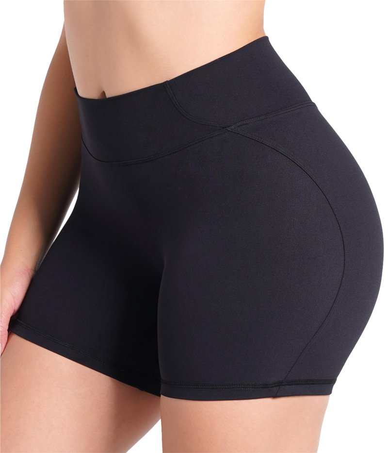 Sunzel No Front Seam Biker Shorts Women 5'' - High Waisted Tummy Control Yoga Shorts, Squat Proof Workout Gym Shorts Black Medium