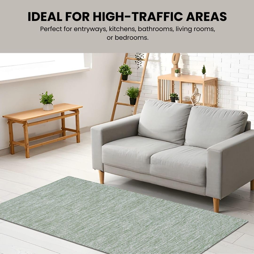 Threadvista Hand Woven Area Rug 4x6 Feet - Rustic Farmhouse Bohemian Accent Rug for Living Room Bedroom Kitchen Entryway Floor Mats Non Slip - Ideal for High Traffic Areas 100% Cotton Rug Green
