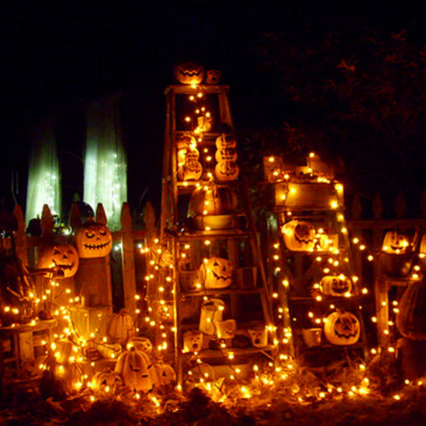 Halloween Orange Fairy String Lights: 12 Pack 7 Ft 20 LED Battery Operated Firefly Lights on Black Wire Starry Moon Lights for DIY Party Bedroom Patio