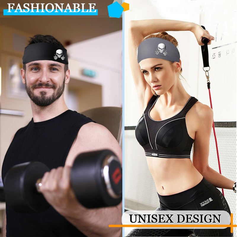Mens Headbands Sweat Bands 3 Pcs Sweatbands for Men Women Sport Workout Cooling Headbands for Men Running Head Band Hair Band Skull Non Slip Men's Headband for Sweat Yoga Gym Tennis Skateboard Gifts