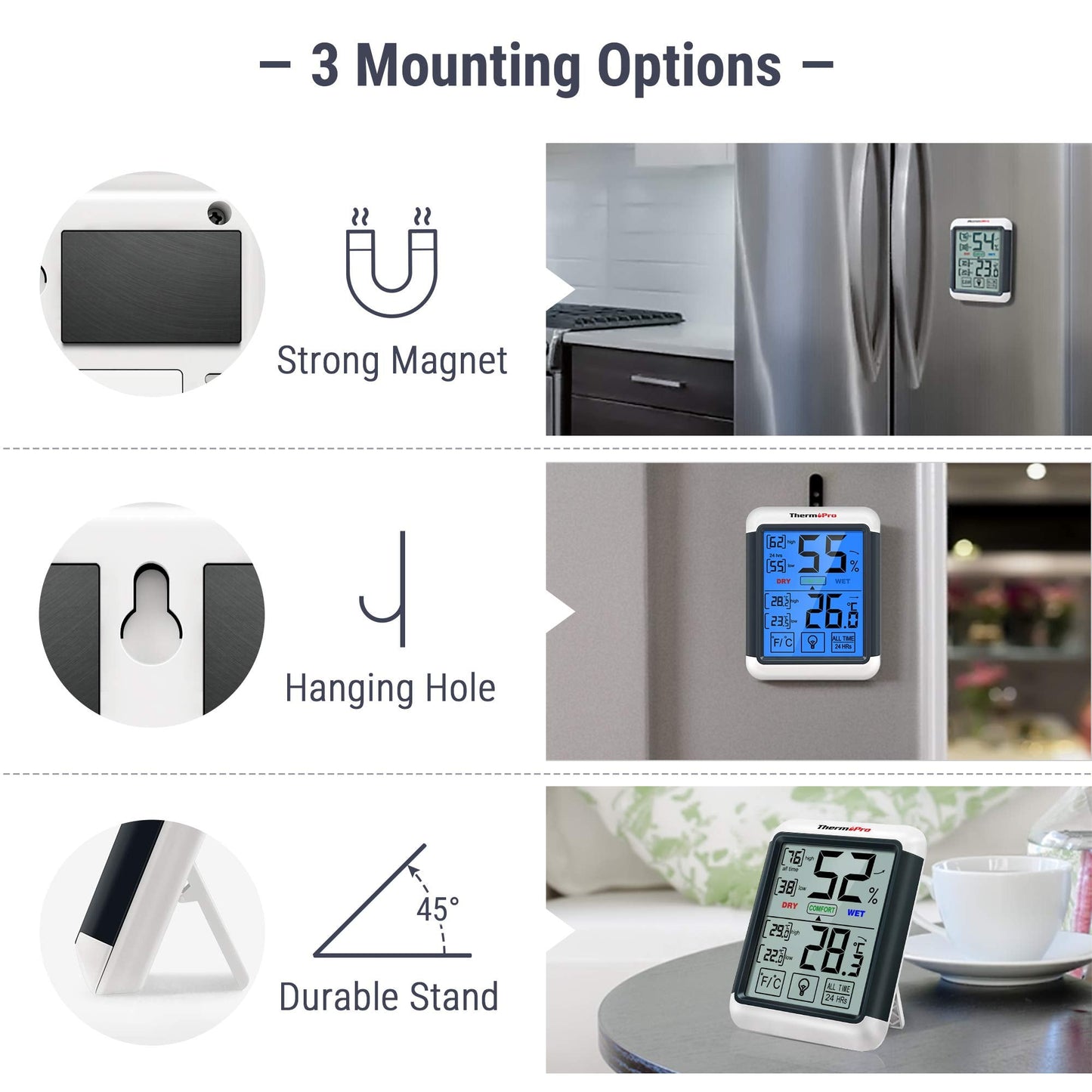ThermoPro TP55 Digital Room Thermometer Temperature and Humidity Monitor with All Time or 24hrs Max and Min Records for Temperature and Humidity Baby Room Thermometer with Large Backlight Touchscreen