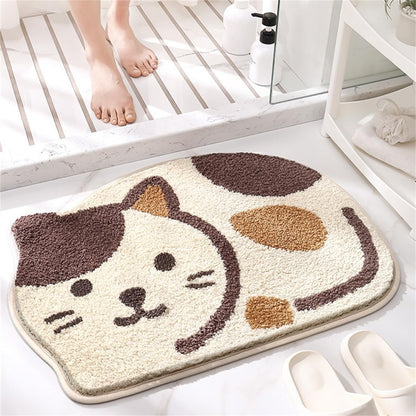 Ankah Shower, Tub, Bath Mat, Bathroom Rug, Non-Slip, Absorbent, Adorable Design Cat-Picture Door Soft Mat Dry Carpet, 18" x 26", Beige