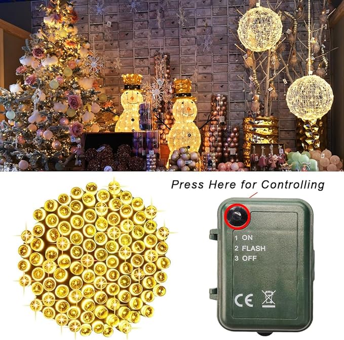 2 Pack Battery Powered String Lights, Total 66.6 FT 200 LED Christmas String Lights Indoor Outdoor Decoration, Twinkle Fairy Light for Classroom Dorm Bedroom Xmas Tree Party Decor, Warm White