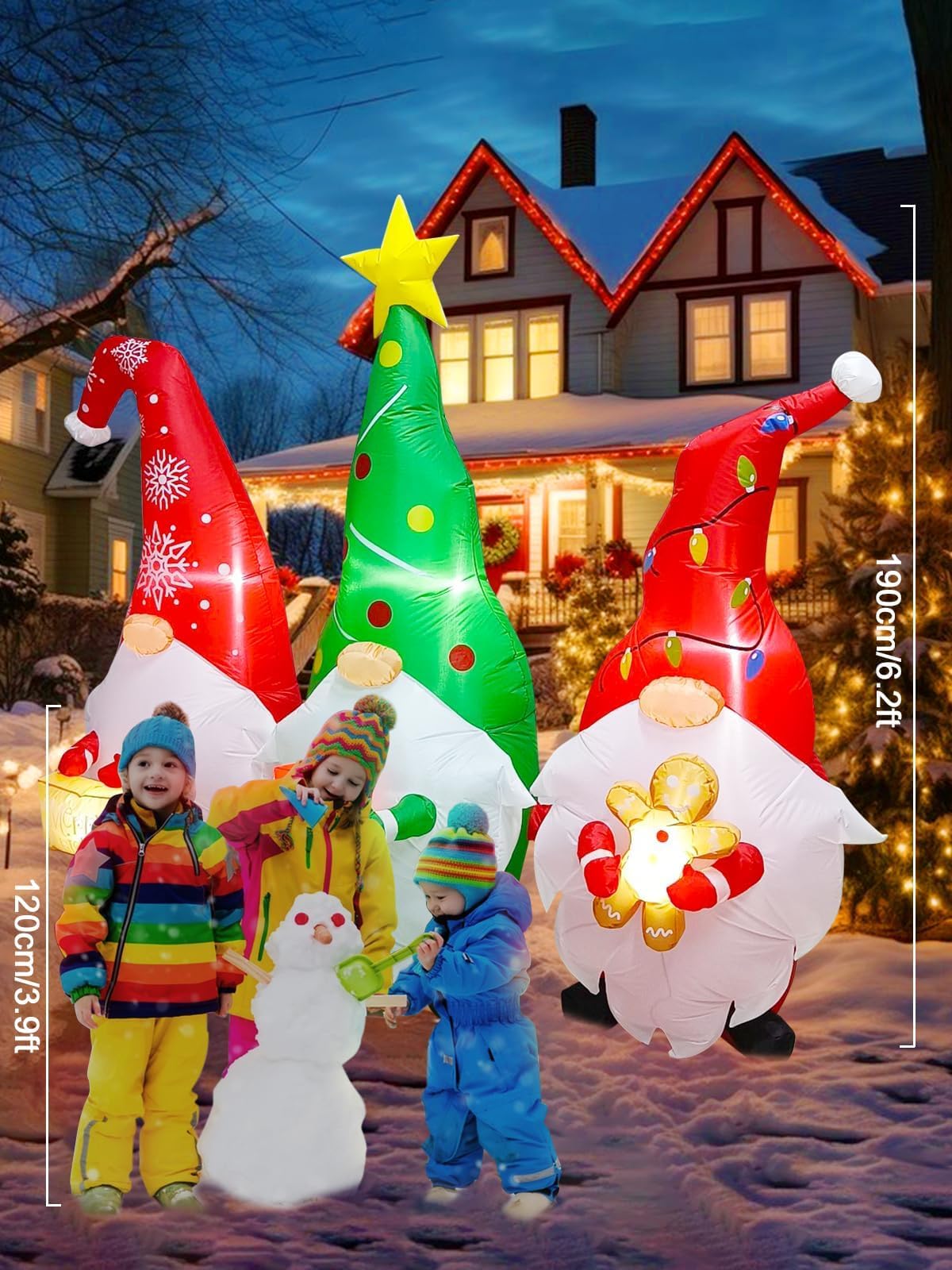 Kalolary Christmas Inflatables Decorations Gnome with Christmas Signs Gift Gingerbread Man Blow Up Yard Decoration for Halloween Party Indoor, Outdoor, Yard, Garden, Lawn Decorations