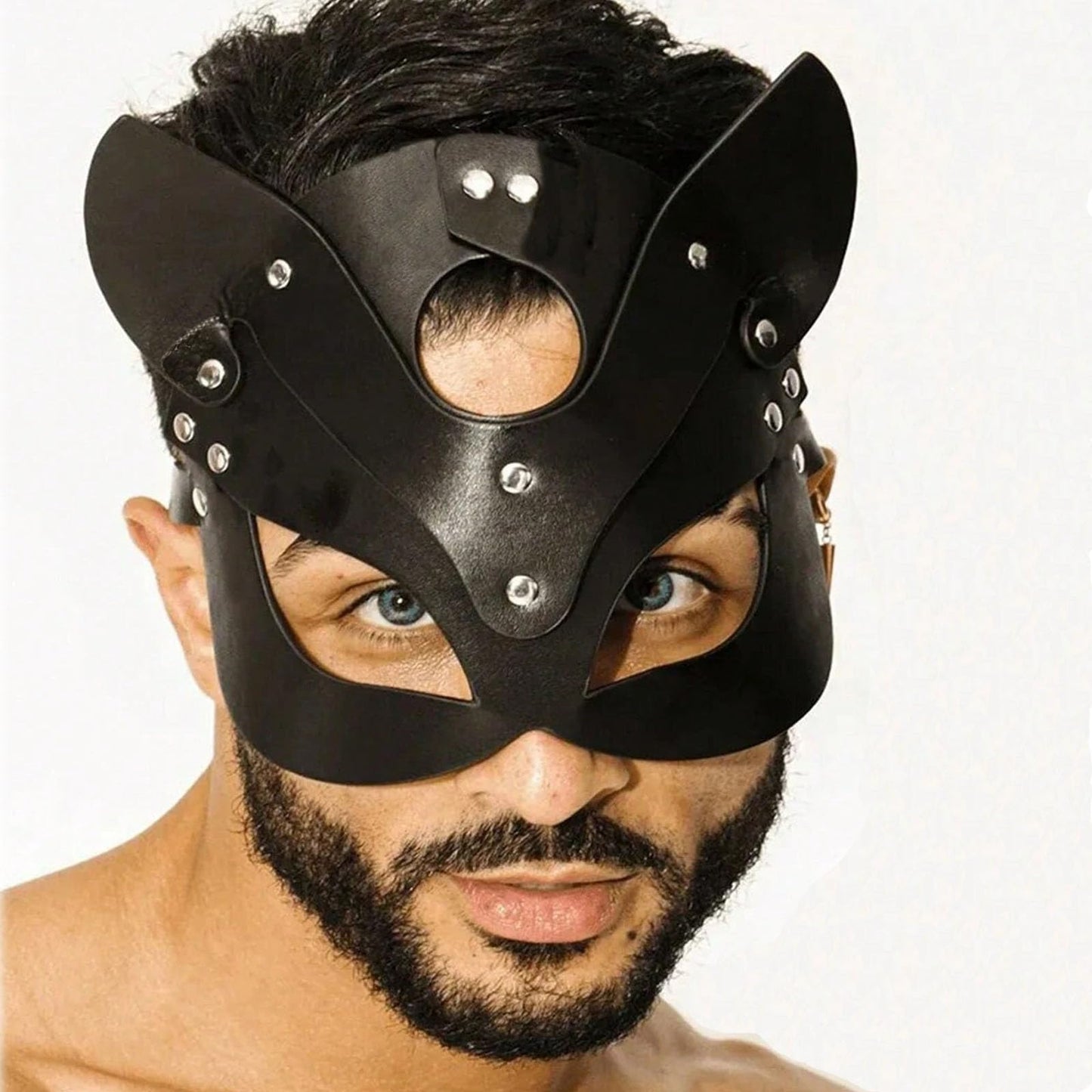Soochat Leather Cat Mask Women's Cat Mask Adjustable Cat Face Mask for Masquerade Cosplay Halloween Party Costume Props