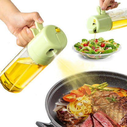 Oil Sprayer for Cooking, 18.6oz/550ml 2 in 1 Olive Oil Dispenser Bottle for Kitchen, Oil Mister Spray Bottle for Cooking, Air Fryer, Salad, Frying, BBQ (Creamy White)