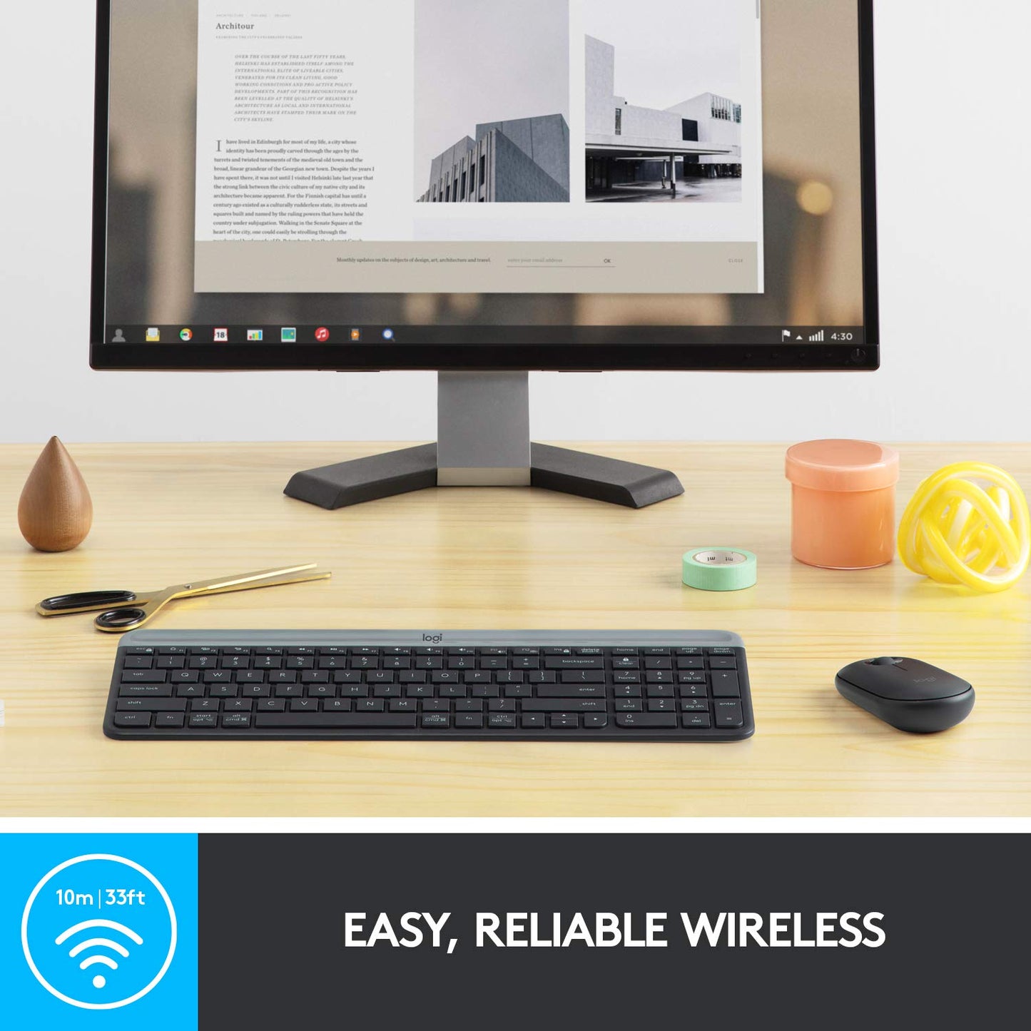 Logitech MK470 Slim Wireless Keyboard & Mouse Combo for Windows, 2.4GHz Unifying USB-Receiver, Low Profile, Whisper-Quiet, Long Battery Life, Optical Mouse, PC/Laptop, QWERTY UK Layout - Black